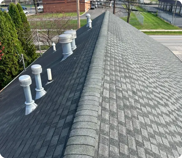 Asphalt shingle roof, repair, rounded residential roofing