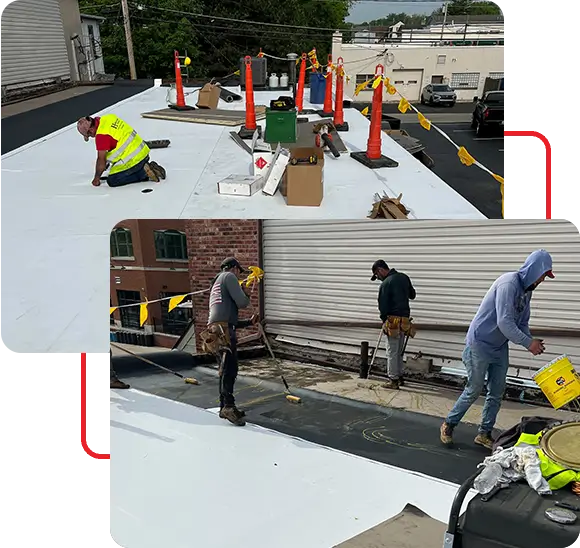 Imperial Roofing team members working on the roof