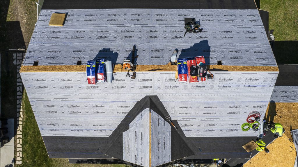 A roof underlayment, displaying parts of a roof