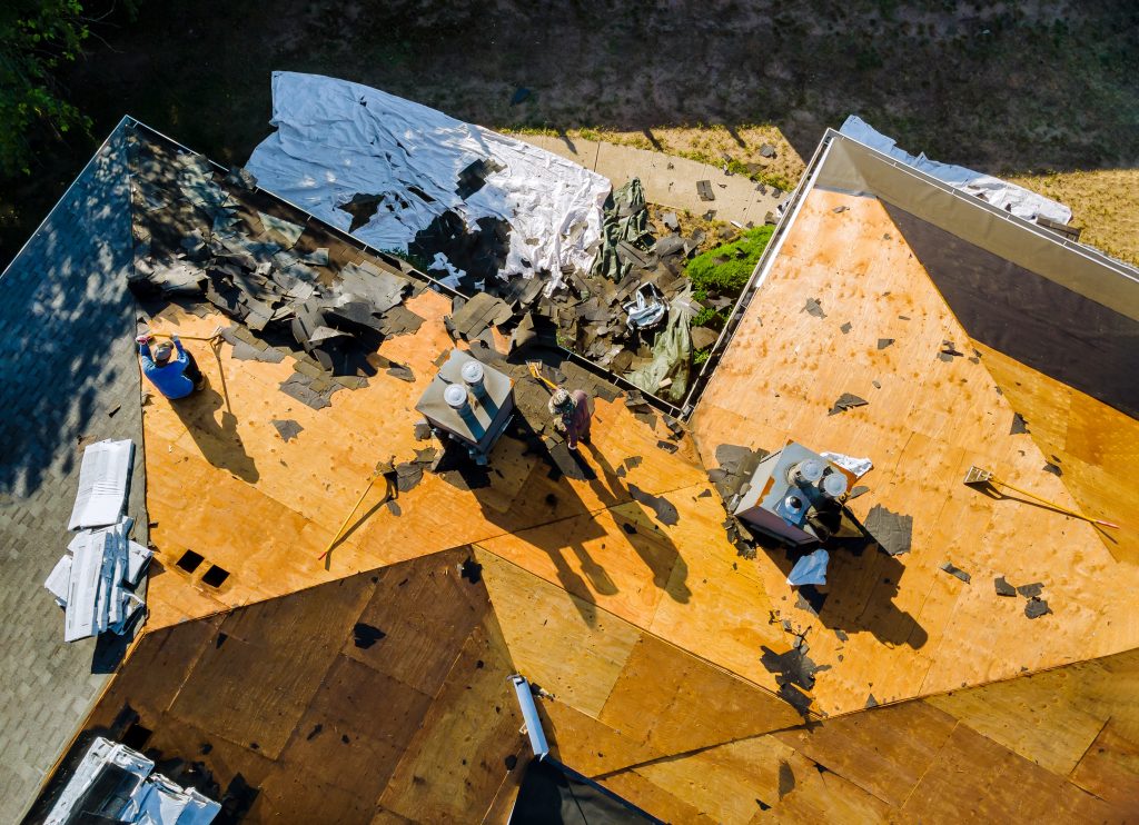 A roof replacement in progress as seen in a roof replacement guide
